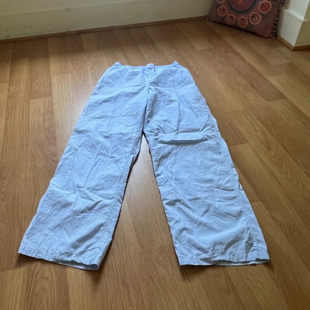 TNA Aritzia Poplin Pinstripe Wide Leg Pajama Pants Small Lounge Sleepwear Blue